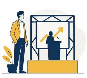عرض تقديمي داخل بوث معرض يوضح خدمات شركة Evo Media Events